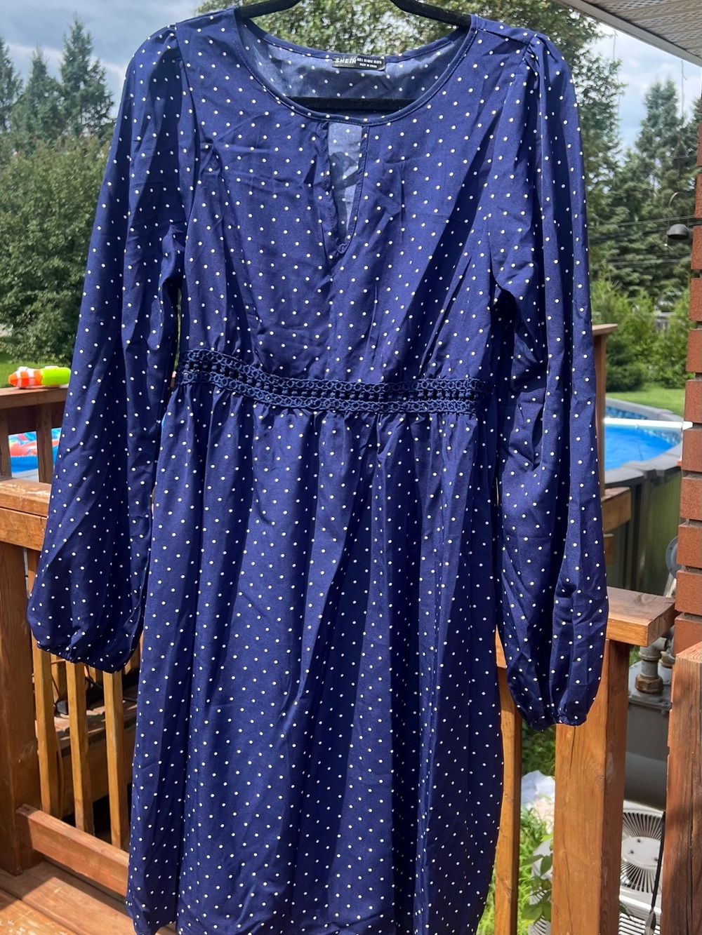 SHEIN Navy Blue Polka Dot Long Sleeve Dress